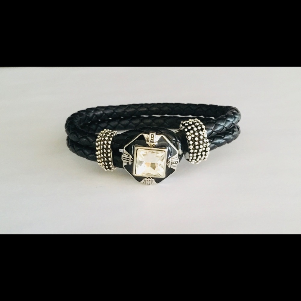 Black rope leather snap charm bracelet $SALE$